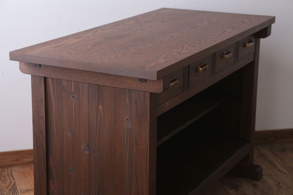 アンティーク家具　和製アンティーク　骨太で重厚な古い木製の作業台(カウンターテーブル)(3)