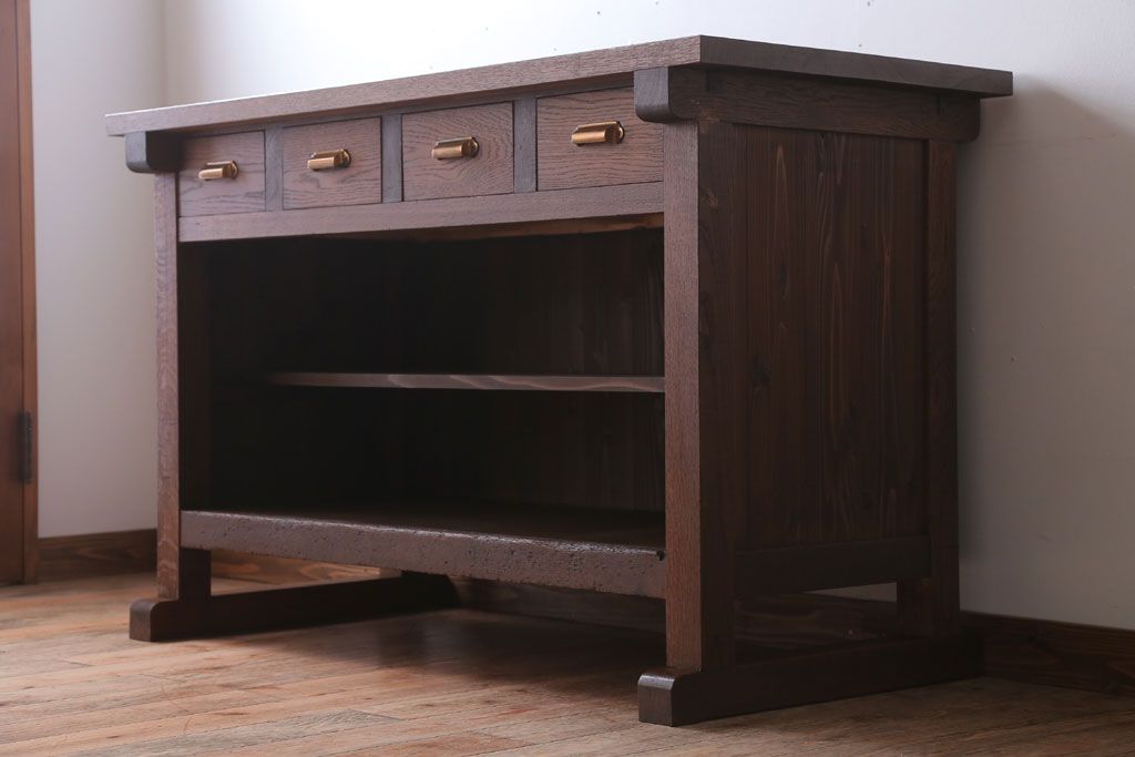 アンティーク家具　和製アンティーク　骨太で重厚な古い木製の作業台(カウンターテーブル)(3)