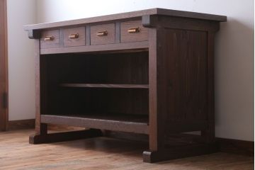 アンティーク家具　和製アンティーク　骨太で重厚な古い木製の作業台(カウンターテーブル)(3)