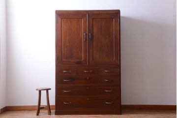 アンティーク家具　和製アンティーク　衣装盆付き!古い木製の洋タンス(チェスト)