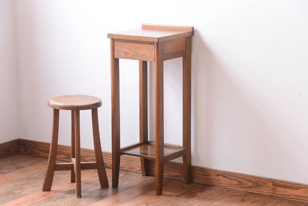 古道具　昭和レトロ　サイドテーブル　花台 電話台 クラシカル家具 花台 アンティーク サイドテーブル 木製 レトロ おしゃれ 花瓶台