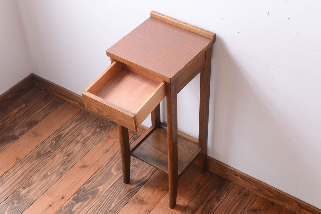 レトロ家具　昭和レトロ　引き出し付きのアンティークサイドテーブル(電話台・花台)