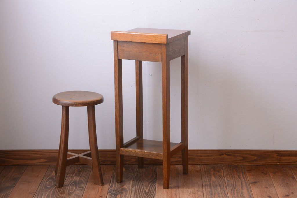 レトロ家具　昭和レトロ　引き出し付きのアンティークサイドテーブル(電話台・花台)