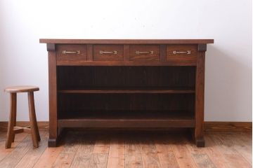 アンティーク家具　和製アンティーク　重厚な古い木製のカウンター作業台(カウンターテーブル)