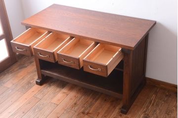 アンティーク家具　和製アンティーク　重厚な古い木製のカウンター作業台(カウンターテーブル)