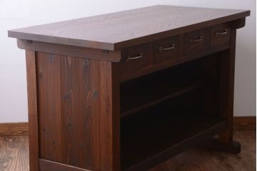 アンティーク家具　和製アンティーク　重厚な古い木製のカウンター作業台(カウンターテーブル)