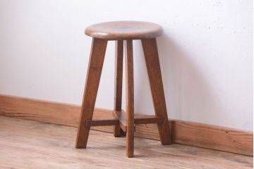 アンティーク家具　アンティーク　古い木のシンプルな丸スツール(3)