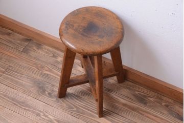 アンティーク家具　アンティーク　古い木のシンプルな丸スツール(3)