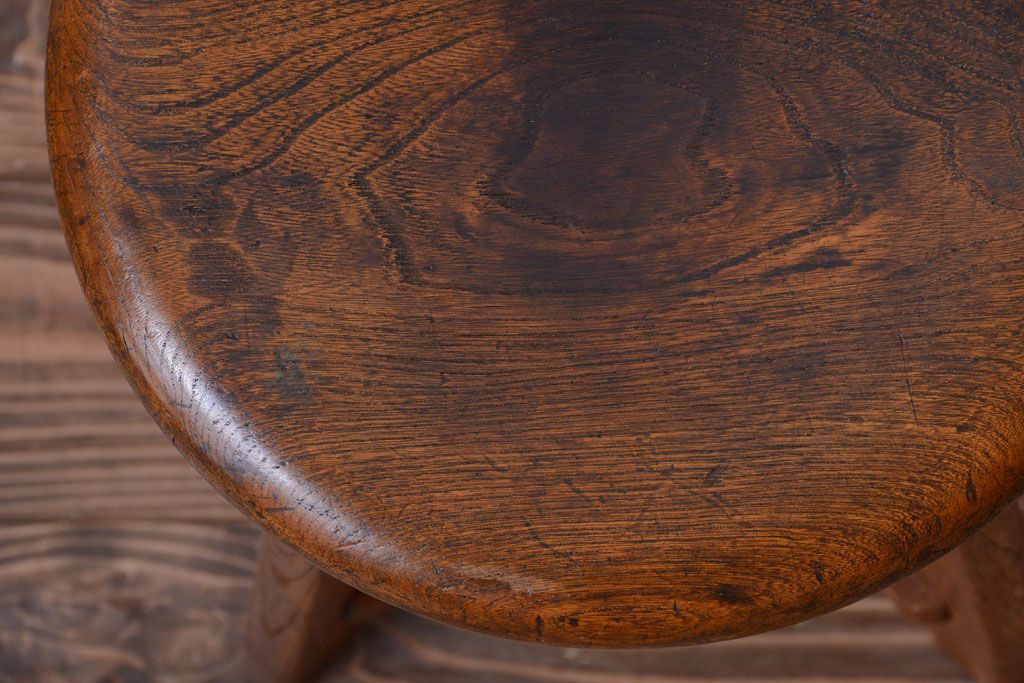 アンティーク家具　アンティーク　古い木のシンプルな丸スツール(3)