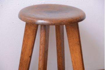 アンティーク家具　アンティーク　古い木のシンプルな丸スツール(3)