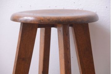 アンティーク家具　アンティーク　古い木のシンプルな丸スツール(3)