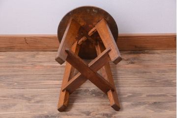 アンティーク家具　アンティーク　古い木のシンプルな丸スツール(3)