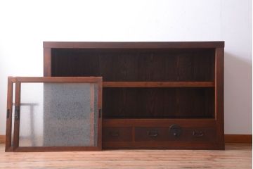 アンティーク家具　古民具・骨董　結霜ガラス引き戸のアンティーク水屋箪笥