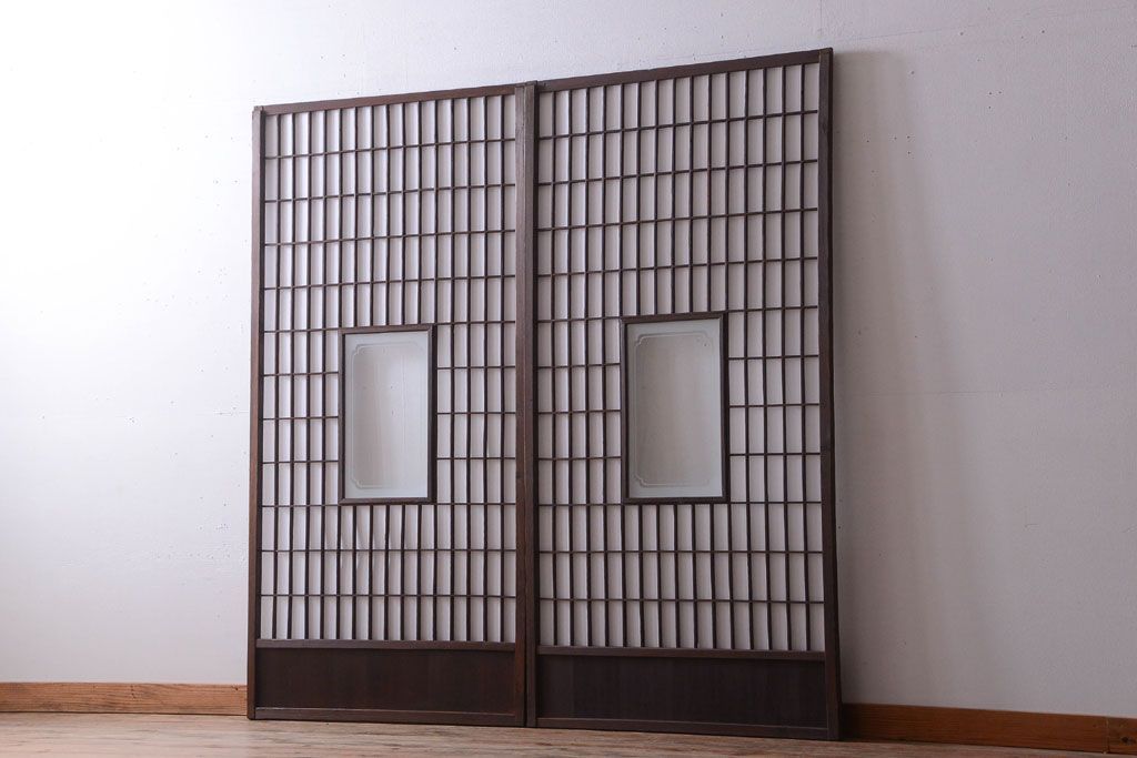 古民具・骨董　古い木のアンティーク縦額障子戸(3)