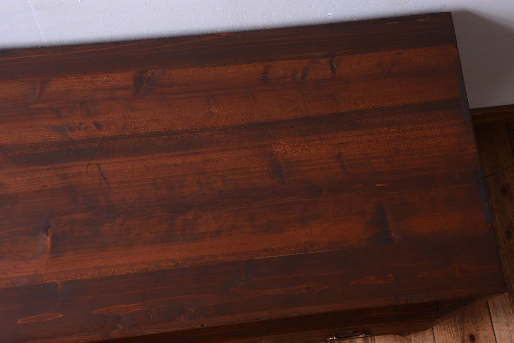 アンティーク家具　和製アンティーク　鉄脚付き!古い木の3杯引き出しローボード