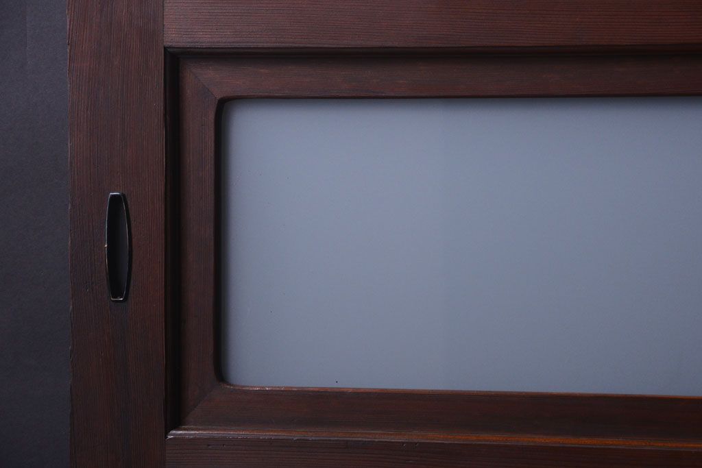 和製アンティーク　上質な古いすりガラス帯の引き戸2枚セット(ガラス帯戸)