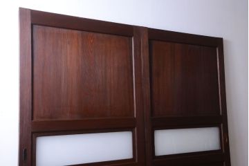 和製アンティーク　上質な古いすりガラス帯の引き戸2枚セット(ガラス帯戸)