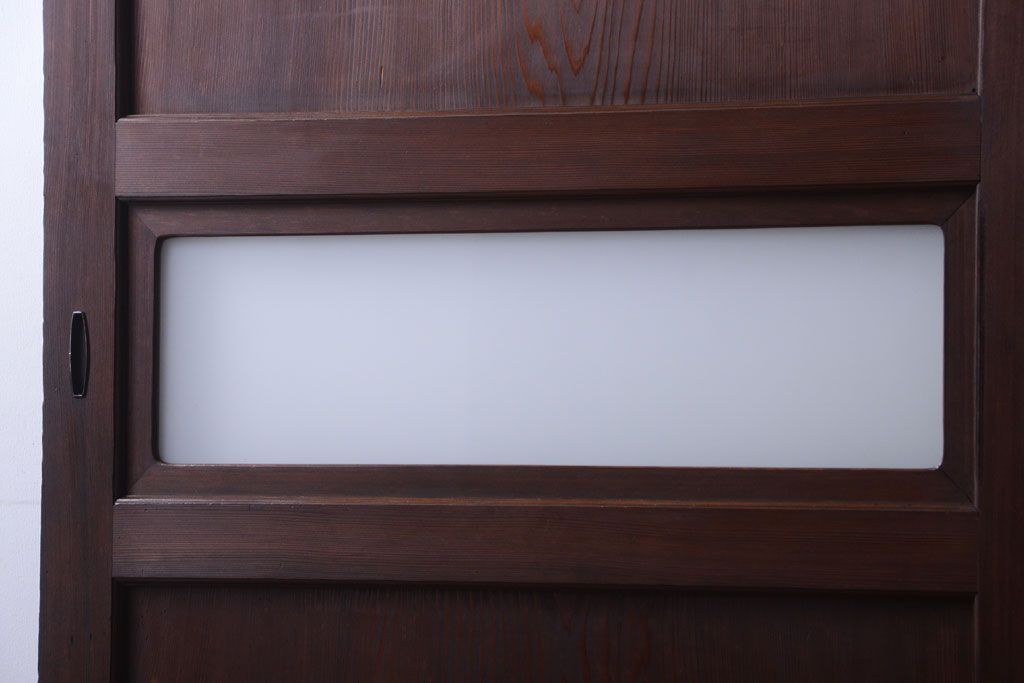 和製アンティーク　上質な古いすりガラス帯の引き戸2枚セット(ガラス帯戸)