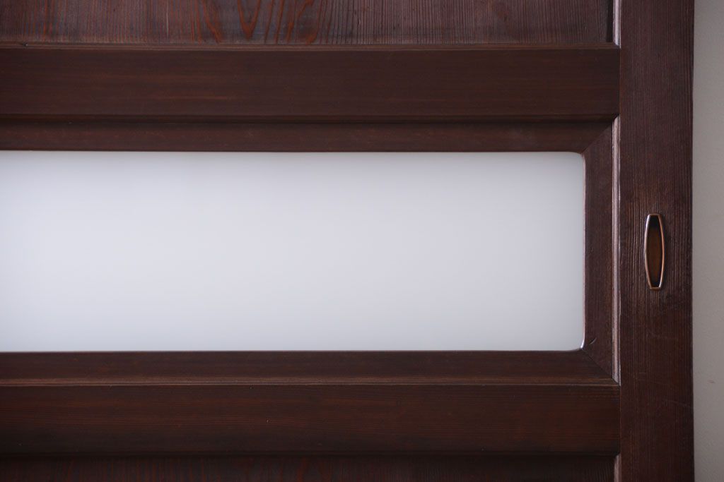 和製アンティーク　上質な古いすりガラス帯の引き戸2枚セット(ガラス帯戸)