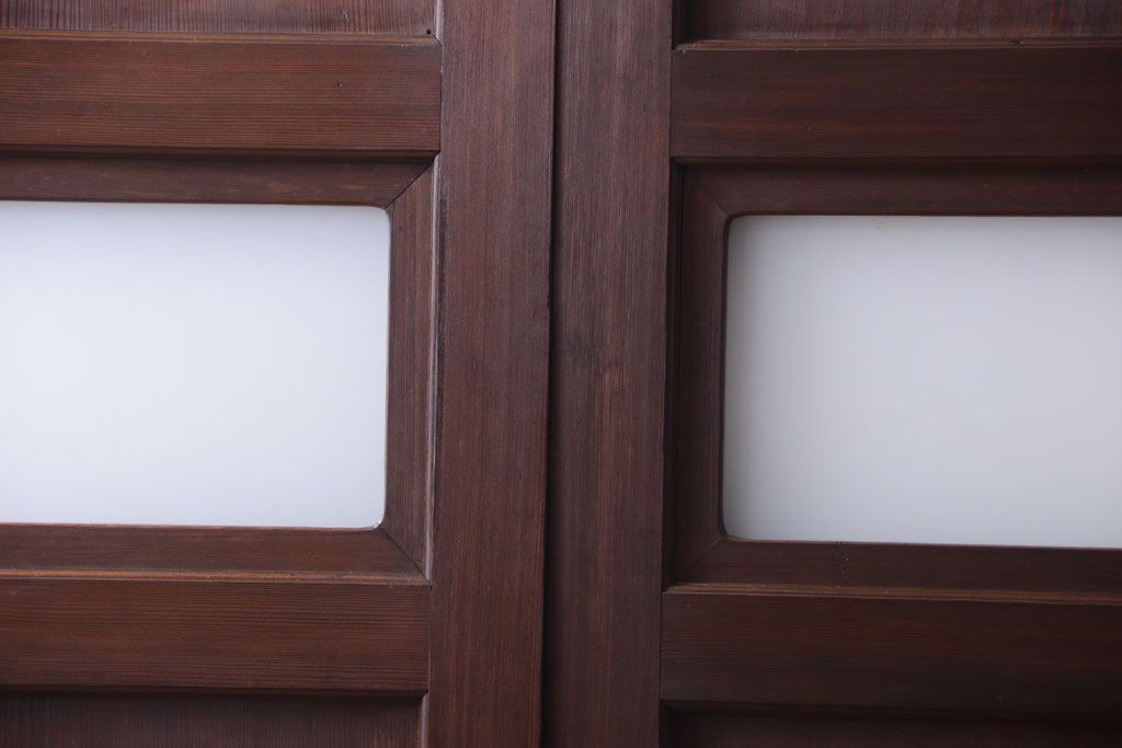 和製アンティーク　上質な古いすりガラス帯の引き戸2枚セット(ガラス帯戸)