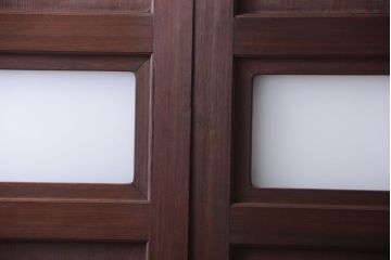 和製アンティーク　上質な古いすりガラス帯の引き戸2枚セット(ガラス帯戸)