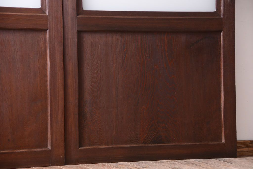 和製アンティーク　上質な古いすりガラス帯の引き戸2枚セット(ガラス帯戸)