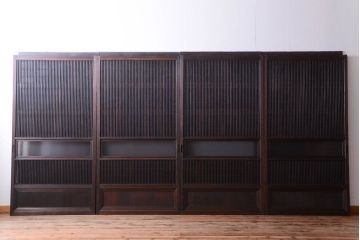 古民具・骨董　裏障子付き!モールガラス帯のアンティーク格子戸4枚セット