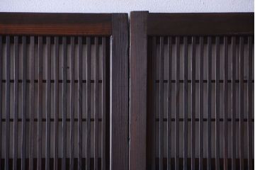 古民具・骨董　裏障子付き!モールガラス帯のアンティーク格子戸4枚セット