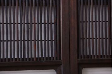 古民具・骨董　裏障子付き!モールガラス帯のアンティーク格子戸4枚セット