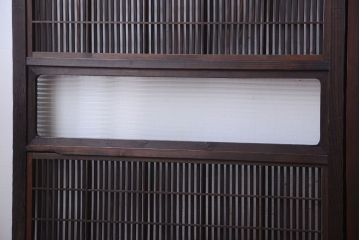 古民具・骨董　裏障子付き!モールガラス帯のアンティーク格子戸4枚セット