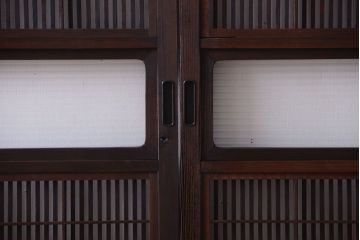 古民具・骨董　裏障子付き!モールガラス帯のアンティーク格子戸4枚セット
