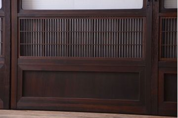 古民具・骨董　裏障子付き!モールガラス帯のアンティーク格子戸4枚セット