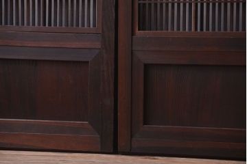 古民具・骨董　裏障子付き!モールガラス帯のアンティーク格子戸4枚セット