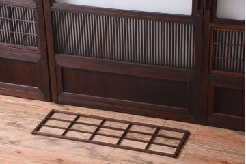 古民具・骨董　裏障子付き!モールガラス帯のアンティーク格子戸4枚セット