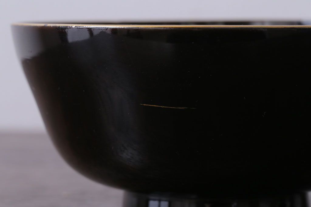 アンティーク雑貨　アンティーク　大正〜昭和初期　鶴亀の図　沈金蒔絵木製椀9客