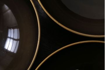 アンティーク雑貨　アンティーク　大正〜昭和初期　鶴亀の図　沈金蒔絵木製椀9客