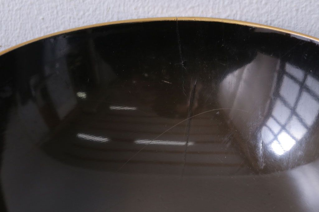 アンティーク雑貨　アンティーク　大正〜昭和初期　鶴亀の図　沈金蒔絵木製椀9客