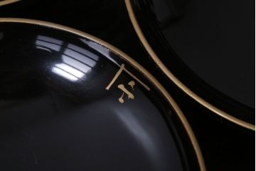 アンティーク雑貨　アンティーク　大正〜昭和初期　鶴亀の図　沈金蒔絵木製椀9客