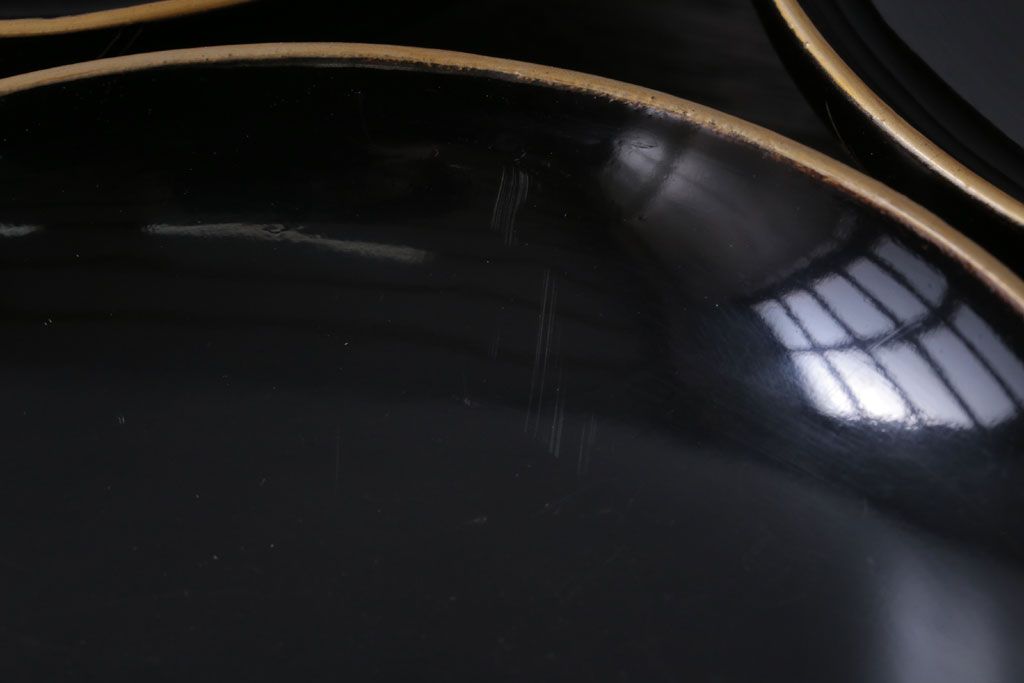 アンティーク雑貨　アンティーク　大正〜昭和初期　鶴亀の図　沈金蒔絵木製椀9客