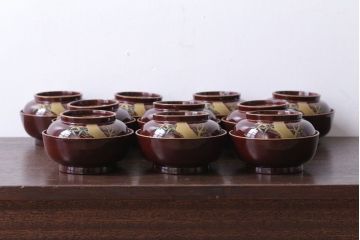 アンティーク雑貨　アンティーク　大正〜昭和初期!古い蒔絵の木製椀10客