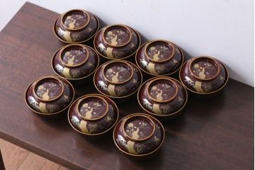アンティーク雑貨　アンティーク　大正〜昭和初期!古い蒔絵の木製椀10客