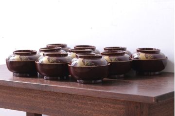 アンティーク雑貨　アンティーク　大正〜昭和初期!古い蒔絵の木製椀10客