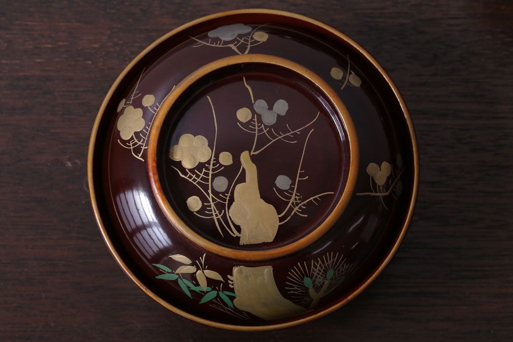 アンティーク雑貨　アンティーク　大正〜昭和初期!古い蒔絵の木製椀10客