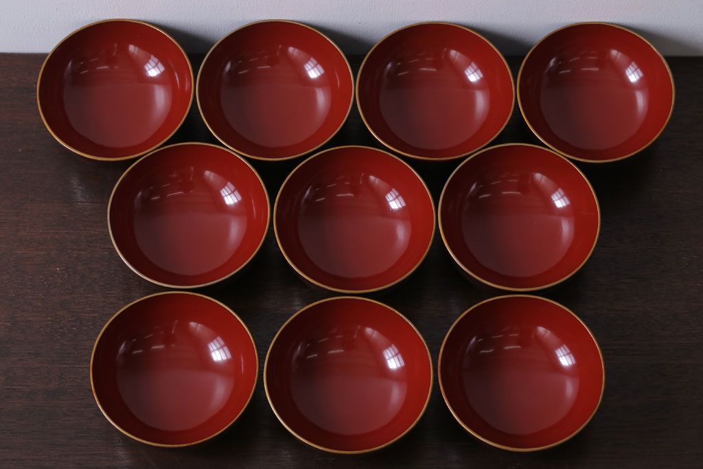 アンティーク雑貨　アンティーク　大正〜昭和初期!古い蒔絵の木製椀10客