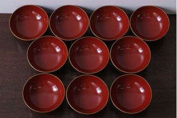 アンティーク雑貨　アンティーク　大正〜昭和初期!古い蒔絵の木製椀10客