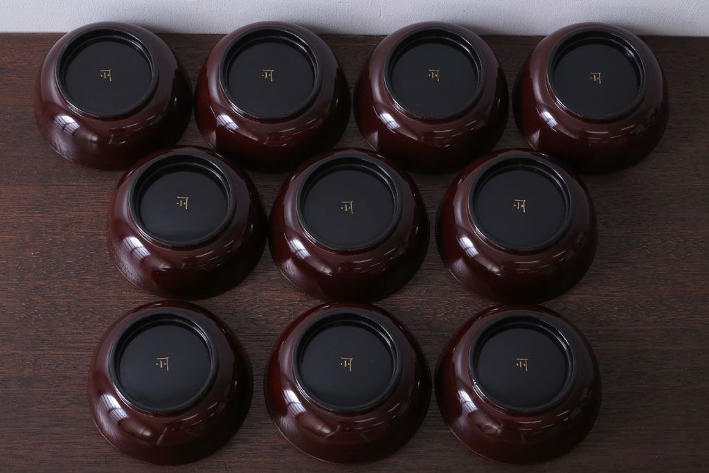 アンティーク雑貨　アンティーク　大正〜昭和初期!古い蒔絵の木製椀10客