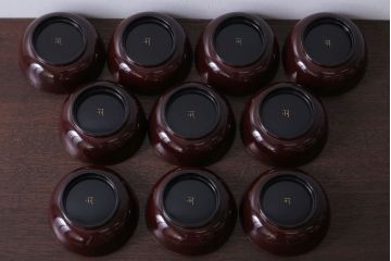 アンティーク雑貨　アンティーク　大正〜昭和初期!古い蒔絵の木製椀10客