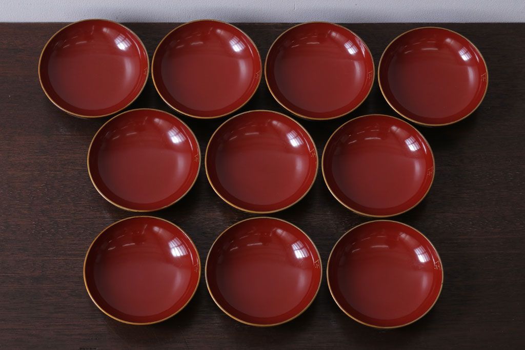 アンティーク雑貨　アンティーク　大正〜昭和初期!古い蒔絵の木製椀10客