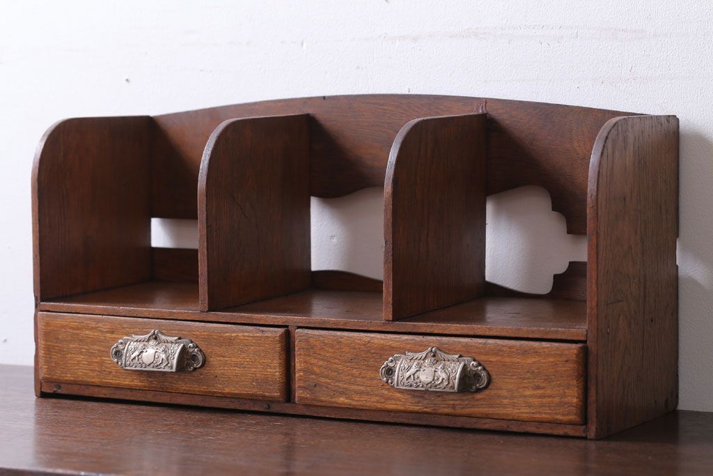 アンティーク雑貨　和製アンティーク　古い木のレトロな引き出し付き本立て