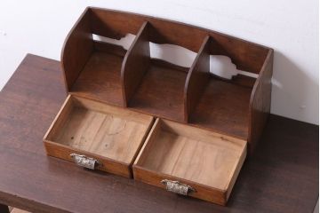 アンティーク雑貨　和製アンティーク　古い木のレトロな引き出し付き本立て